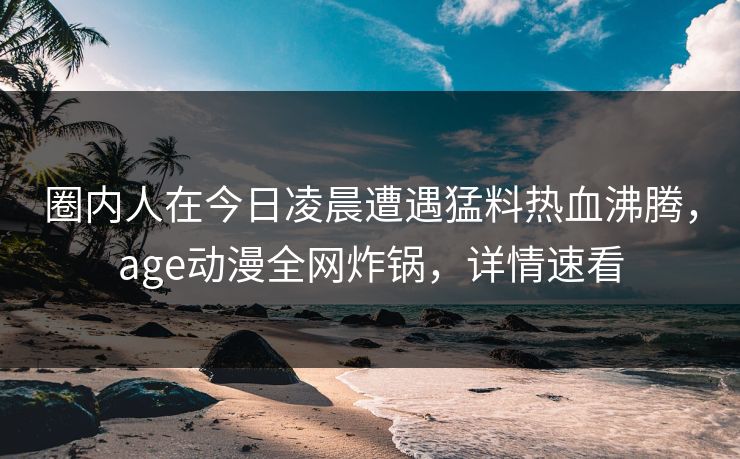 圈内人在今日凌晨遭遇猛料热血沸腾，age动漫全网炸锅，详情速看