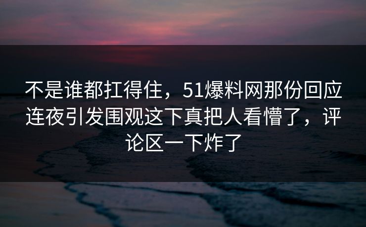 不是谁都扛得住，51爆料网那份回应连夜引发围观这下真把人看懵了，评论区一下炸了